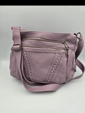 Women’s Lilac Braided Crossbody Bag with Zip Pockets